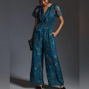 Anthropologie Blue Floral Jumpsuit
